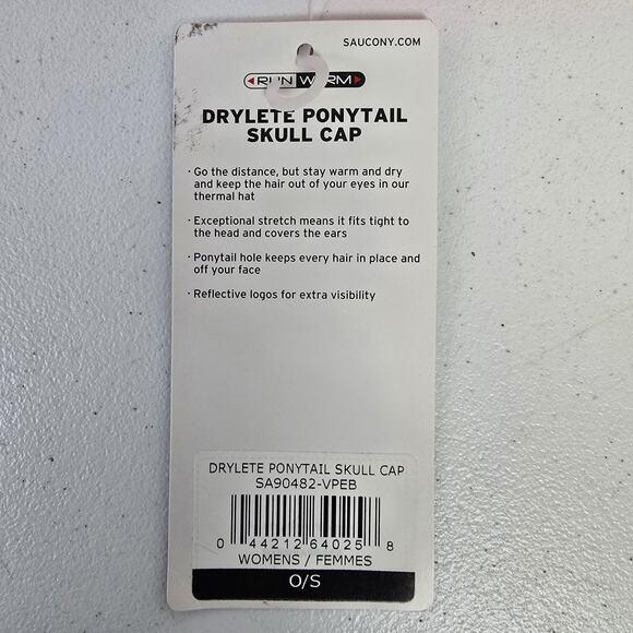 Saucony Hat Womens Neon Coral Drylete Ponytail Skull Cap NWT Running Outdoors - Picture 6 of 8